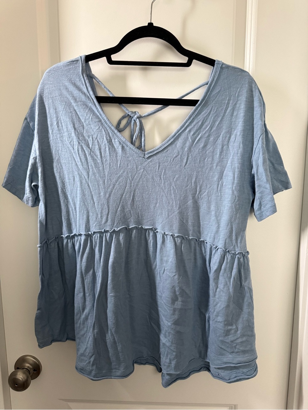 SO Light Blue V-Neck Tie-Back Babydoll Tunic